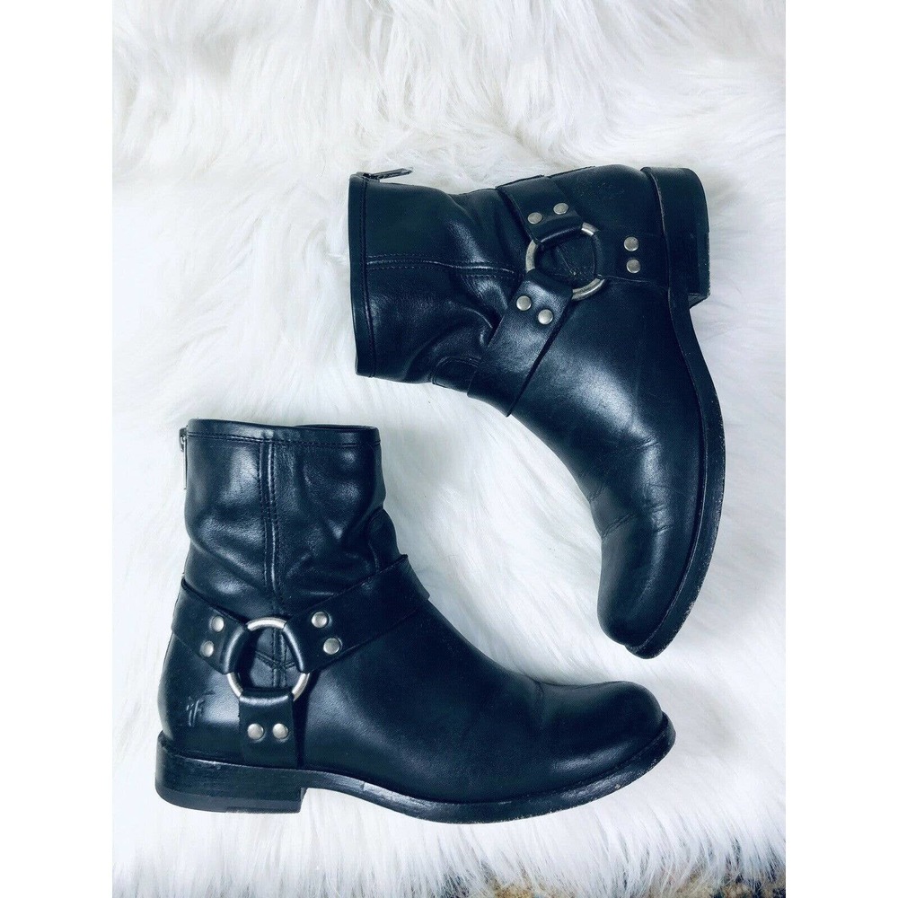 Frye Phillip Harness Boots 5.5 Zip Bootie Black